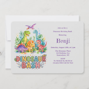 Colorful Dinosaur Birthday Bash Favor Invitation