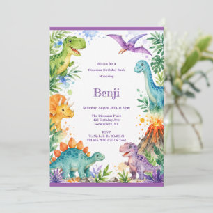 Colorful Dinosaur Birthday Bash Invitation