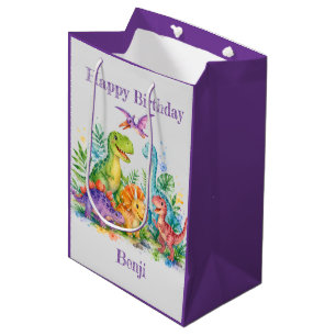 Colorful Dinosaur Birthday Bash Medium Gift Bag