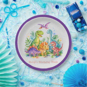 Colorful Dinosaur Birthday Bash Paper Plates