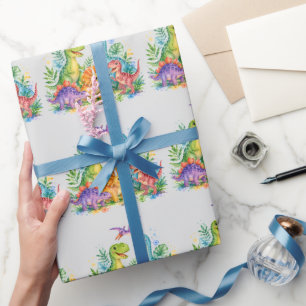 Colorful Dinosaur Birthday Bash Wrapping Paper