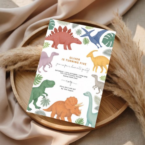 Colorful Dinosaur Birthday for Boys Invitation