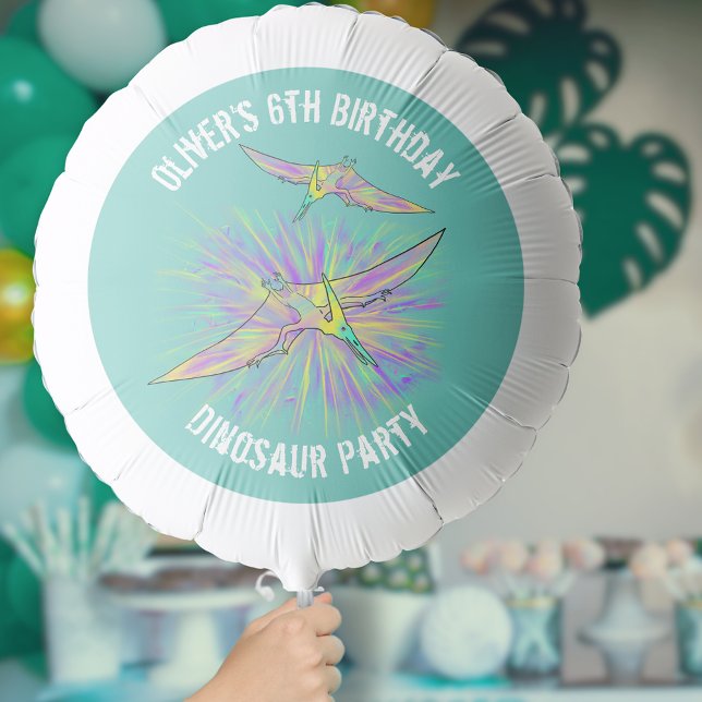 Colorful Dinosaur Birthday Party Custom Balloon (Girls colorful dinosaur birthday party custom balloon with fly dino pterodactyl watercolor )