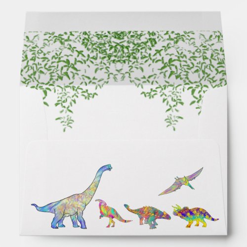 Colorful dinosaur birthday party envelope