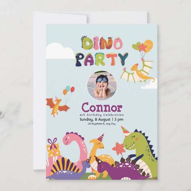 Colorful Dinosaur birthday party  Invitation (Front)