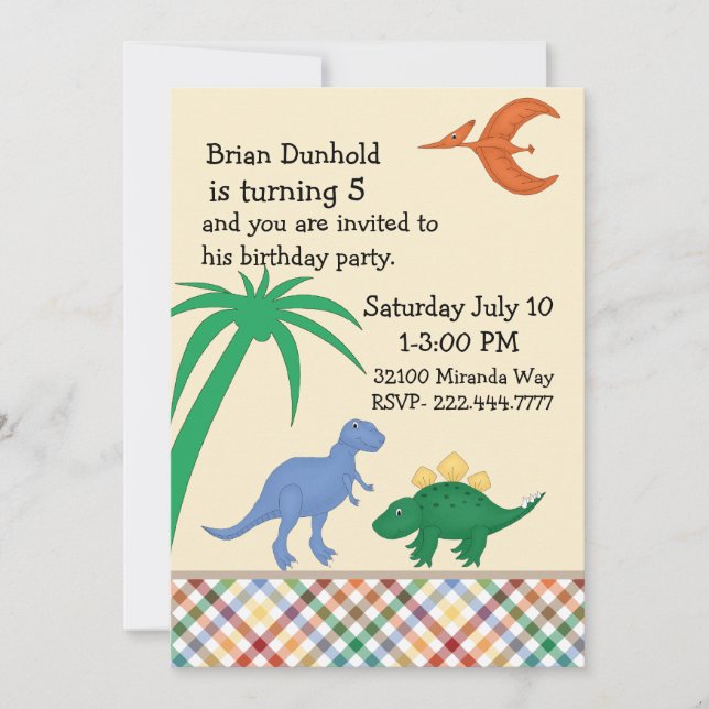 Colorful Dinosaur Birthday Party Invitation (Front)