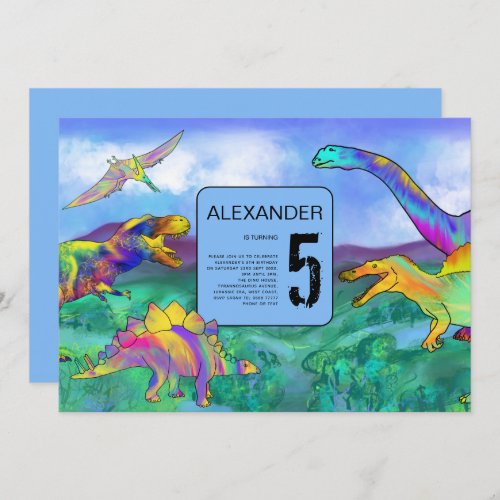 colorful dinosaur birthday party invitation