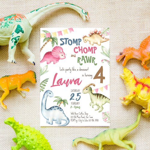 Colorful dinosaur birthday party invitation