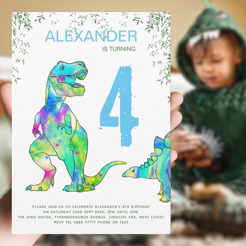 Colorful Dinosaur Birthday Party Invitation