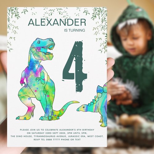 Colorful Dinosaur Birthday Party Invitation