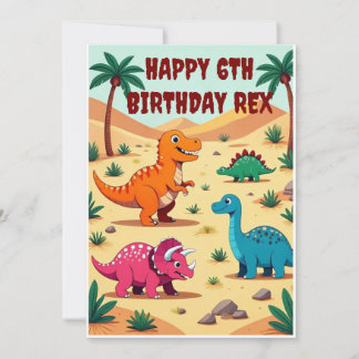 Colorful Dinosaur Birthday Party Invitation Card