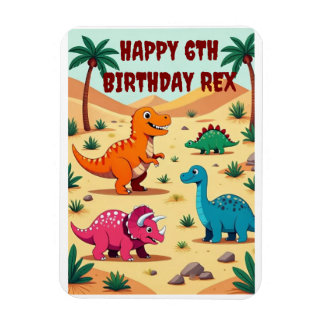 Colorful Dinosaur Birthday Party Invitation Card Magnet