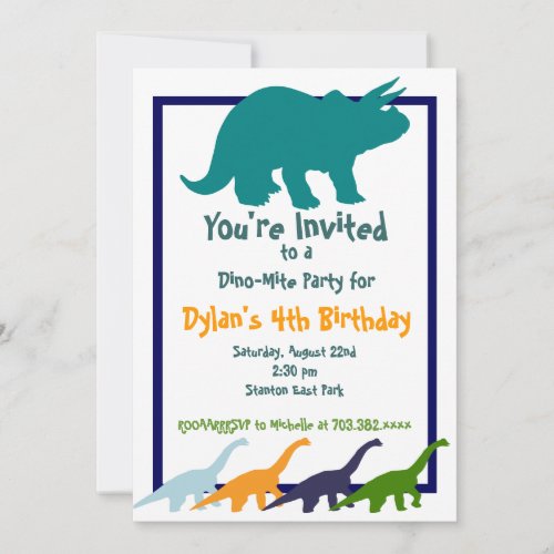 Colorful Dinosaur Birthday Party Invitations