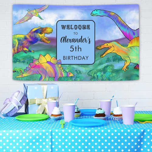 Colorful Dinosaur Birthday Party Personalized Banner