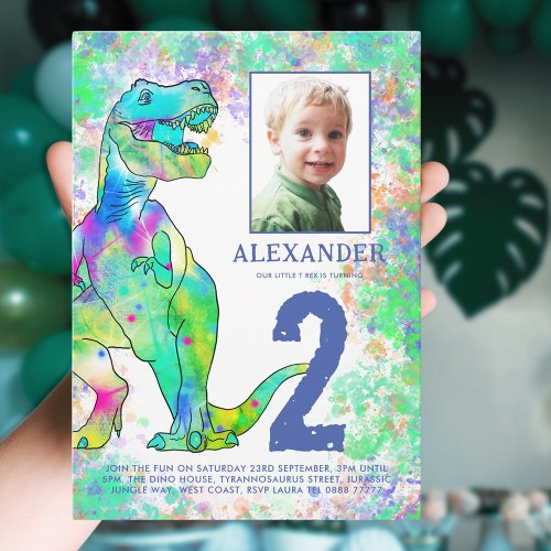 Colorful Dinosaur Birthday Party Photo Invitation