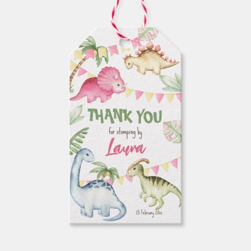 Colorful dinosaur birthday party thank you gift tags
