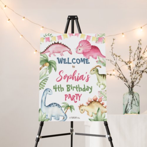 Colorful dinosaur birthday party welcome sign