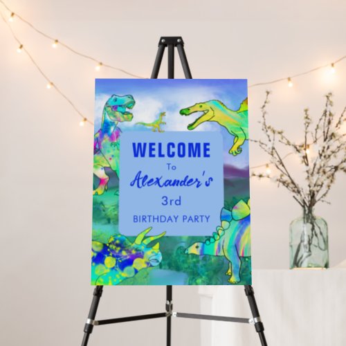 Colorful dinosaur birthday party welcome sign