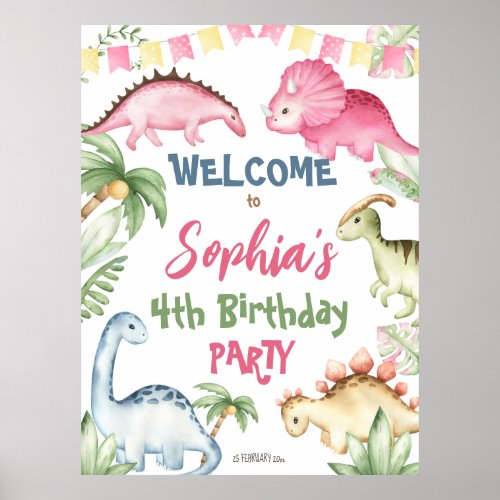 Colorful dinosaur birthday party welcome sign
