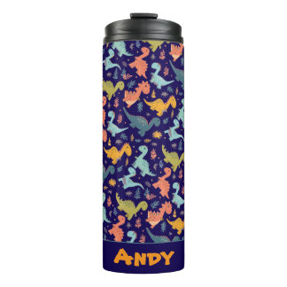 Colorful dinosaur cartoon blue pattern name thermal tumbler
