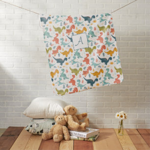 Colorful dinosaur cartoon cute pattern blue name  baby blanket