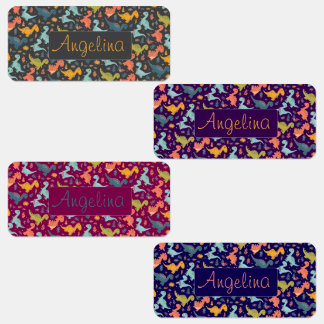 Colorful dinosaur cartoon cute pattern gray name labels