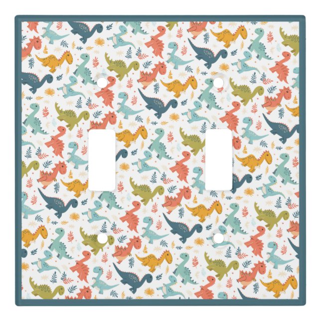 Colorful dinosaur cartoon cute pattern  light switch cover (Front)