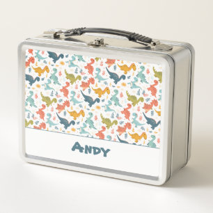 Colorful dinosaur cartoon cute pattern name metal lunch box