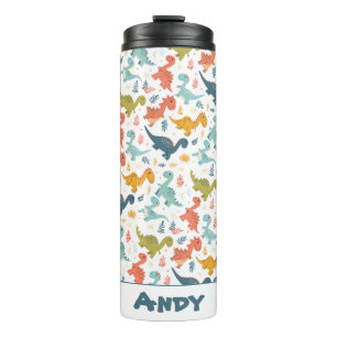 Colorful dinosaur cartoon cute pattern name  thermal tumbler