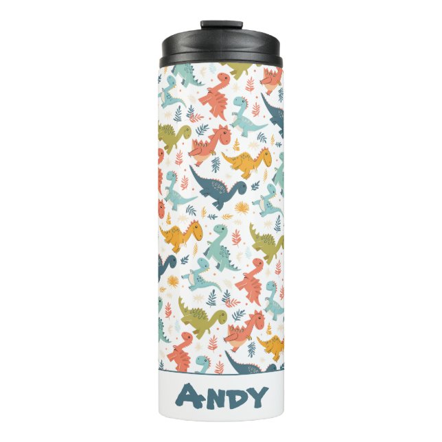 Colorful dinosaur cartoon cute pattern name  thermal tumbler (Front)