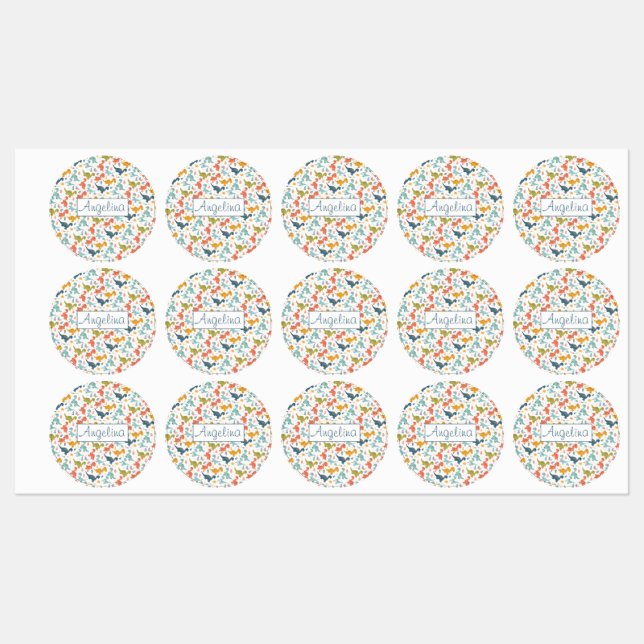 Colorful dinosaur cartoon cute pattern white name  labels (Sheet)