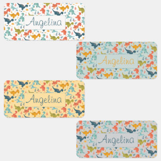 Colorful dinosaur cartoon cute pattern white name labels