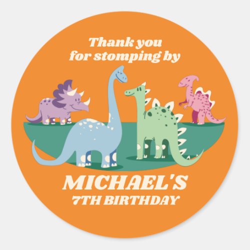 Colorful Dinosaur Cartoon Kids Birthday Party Classic Round Sticker
