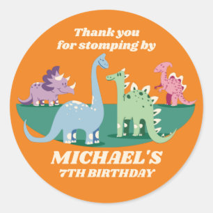 Colorful Dinosaur Cartoon Kids Birthday Party Classic Round Sticker
