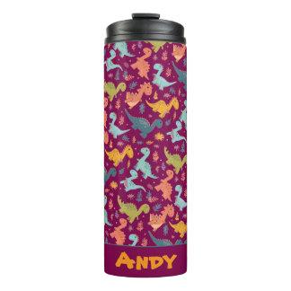 Colorful dinosaur cartoon red pattern name thermal tumbler