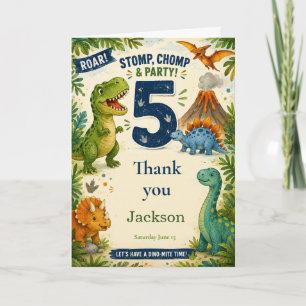 Colorful Dinosaur Fifth Birthday Thank You Card