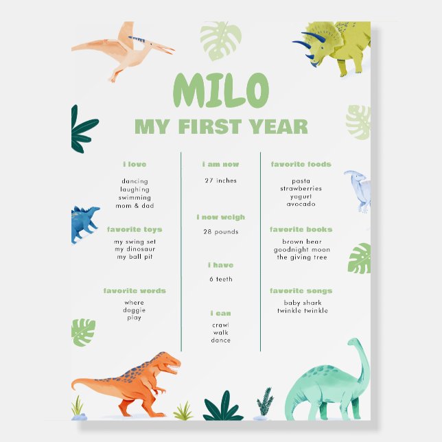 Colorful Dinosaur First Birthday Milestone Board  (Front)