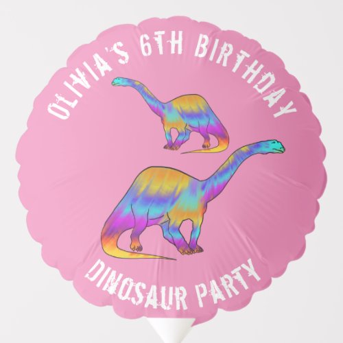 Colorful Dinosaur Girls Birthday Party Balloon