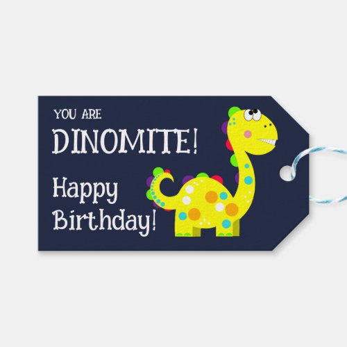 Colorful Dinosaur Happy Birthday  Gift Tags