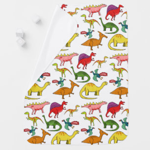 Colorful Dinosaur Illustrations Pattern Baby Blanket