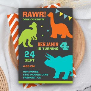 Colorful Dinosaur Kids Birthday Party Invitation
