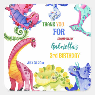 Colorful dinosaur kids birthday party personalized square sticker
