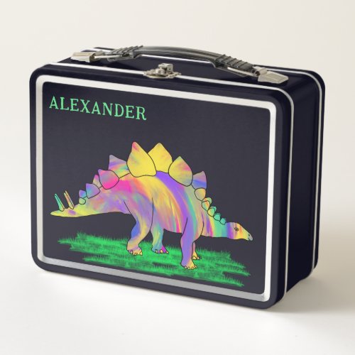 Colorful Dinosaur Kids Name Metal Lunch Box