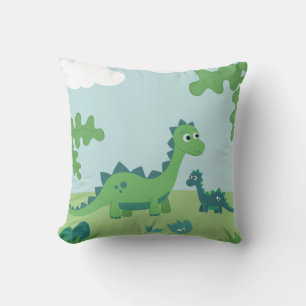 Colorful dinosaur mother and baby boy kids cartoon throw pillow