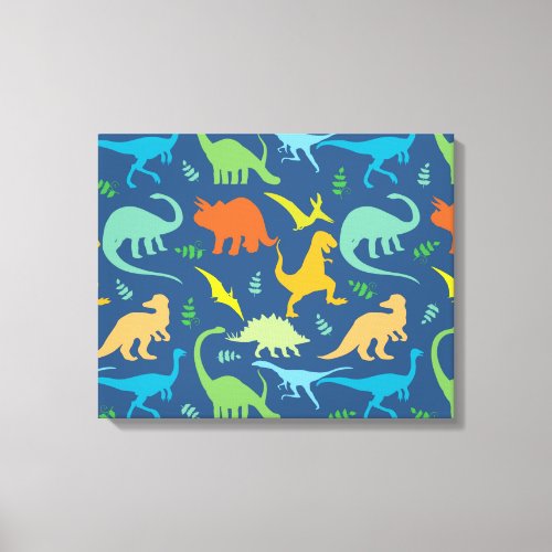 Colorful Dinosaur Pattern Canvas Print