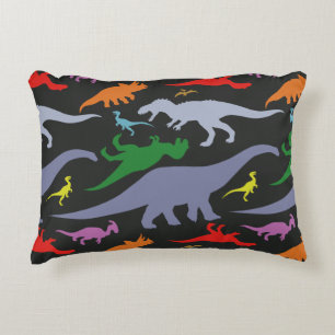 Colorful Dinosaur Pattern (Dark) Accent Pillow