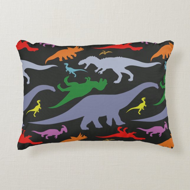 Colorful Dinosaur Pattern (Dark) Accent Pillow (Front)