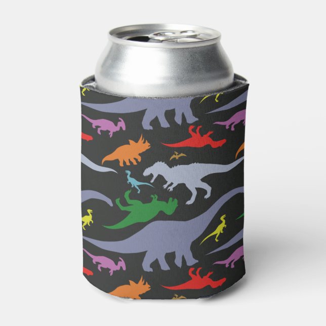 Colorful Dinosaur Pattern (Dark) Can Cooler (Can Front)