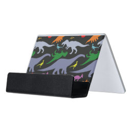Colorful Dinosaur Pattern (Dark) Desk Business Card Holder