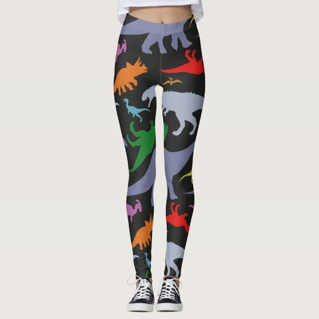 Colorful Dinosaur Pattern (Dark) Leggings (Front)